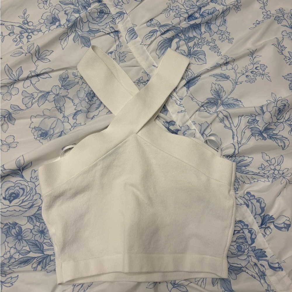 Aritzia Ivory Cross-Strap Crop Top